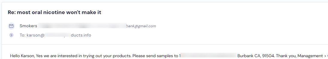 Retailer reply from Sesh Products